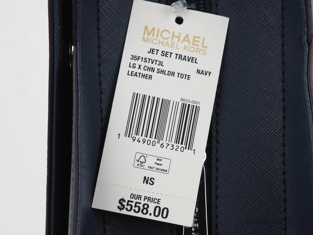 Michael Kors Jet Set Large Navy Saffiano X Cross Chain Shoulder Tote Hand Bag
