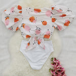 Women's Split High Waist Solid Color Swimsuit Puff Sleeve Polka Dot New Bikini