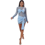 Women's Fashion Sexy Round Neck Lace Stitching Long Sleeve Slim Fit Dress