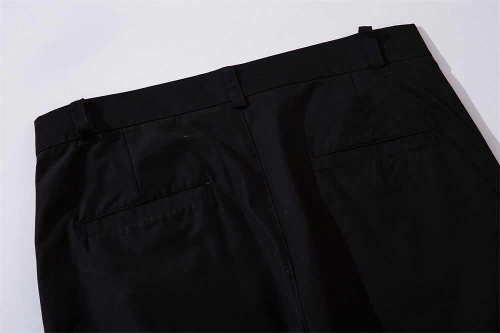 Loose Straight Trousers Button Design Female