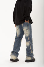 New Real Shot American Street Fashion Washed Denim Trousers