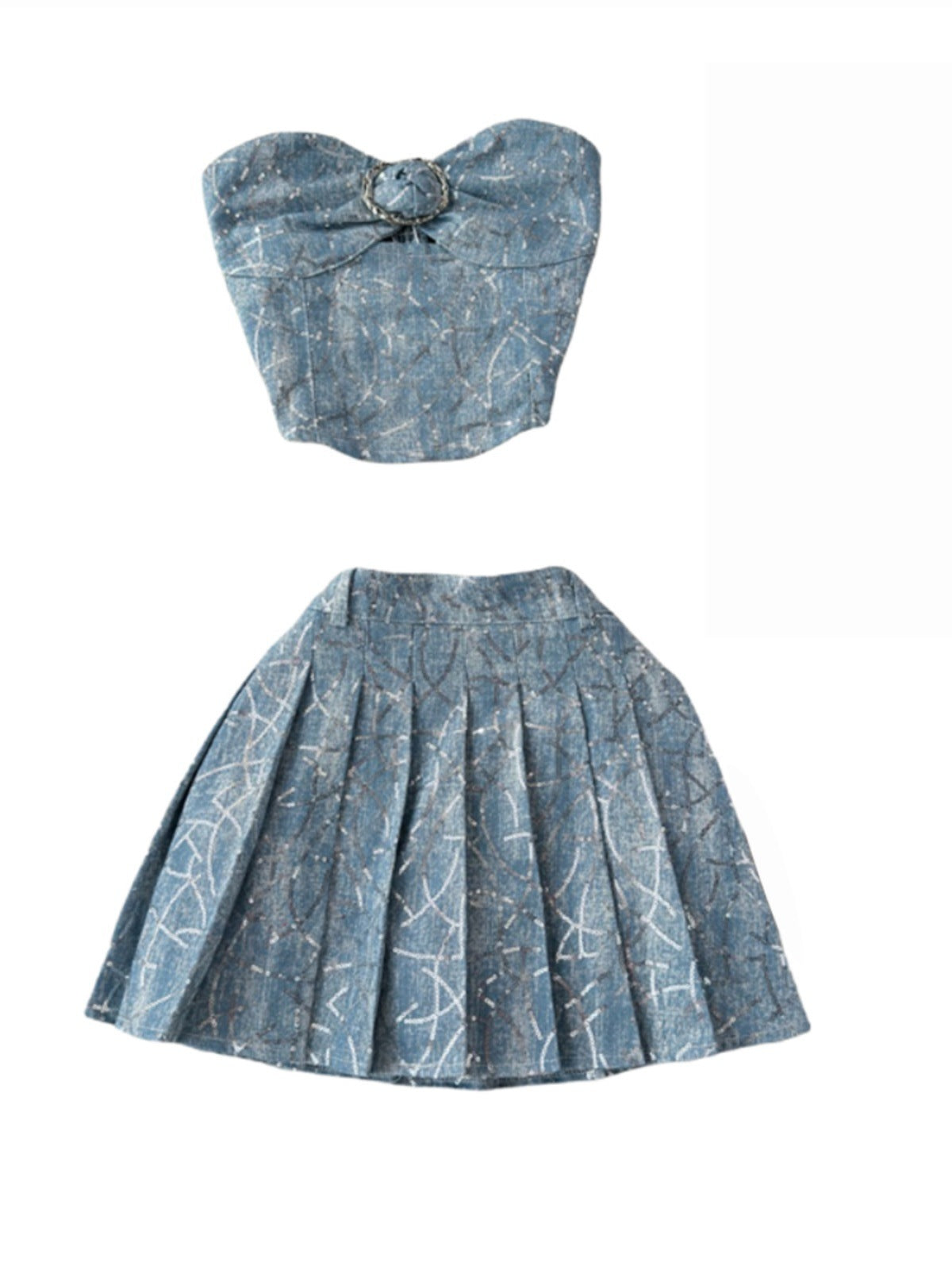 Short Off-shoulder Tube Top Pleated Skirt Two Pieces