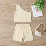 Baby Girl Fashion Cotton Sleeveless Off Shoulder Vest Top Shorts Set