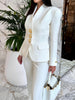 Solid Color Single-breasted Blazer & High-waisted Pants Set