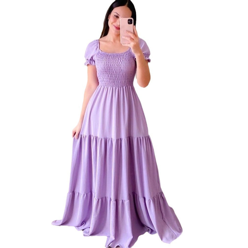 European And American Style Dress Off-shoulder Floral Off-shoulder Long Color Fairy Skirt