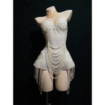 Women's Fashion White Beaded Tube Top Wrap Skinny Skirt