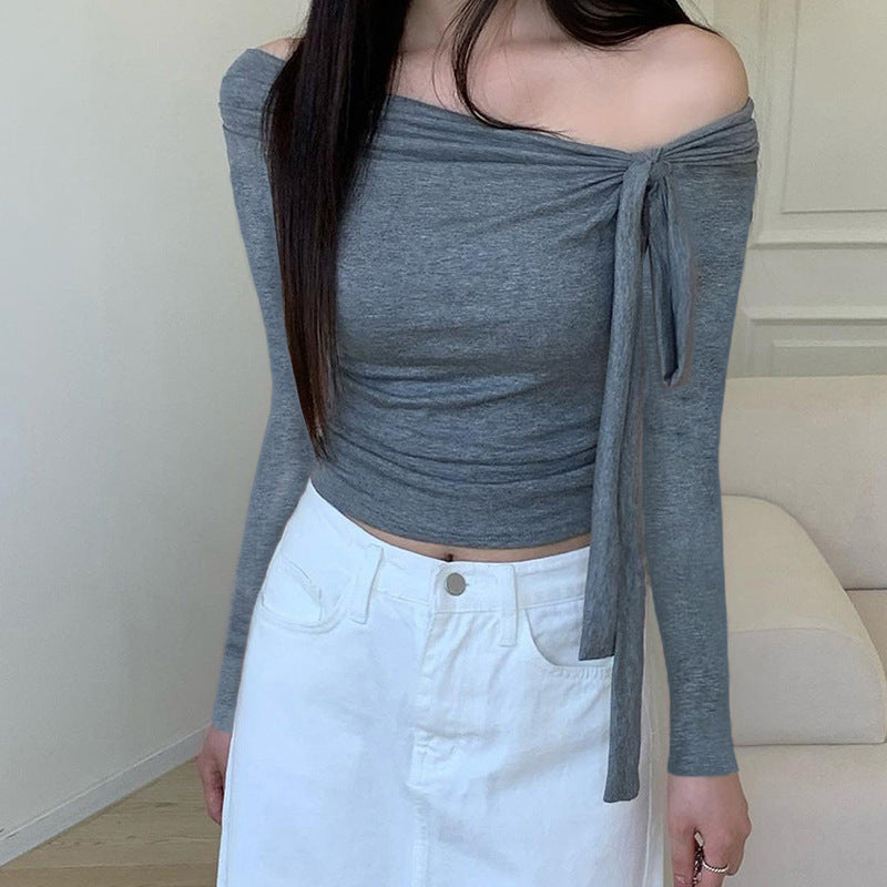 Off-shoulder Solid Color Long-sleeved Top Women