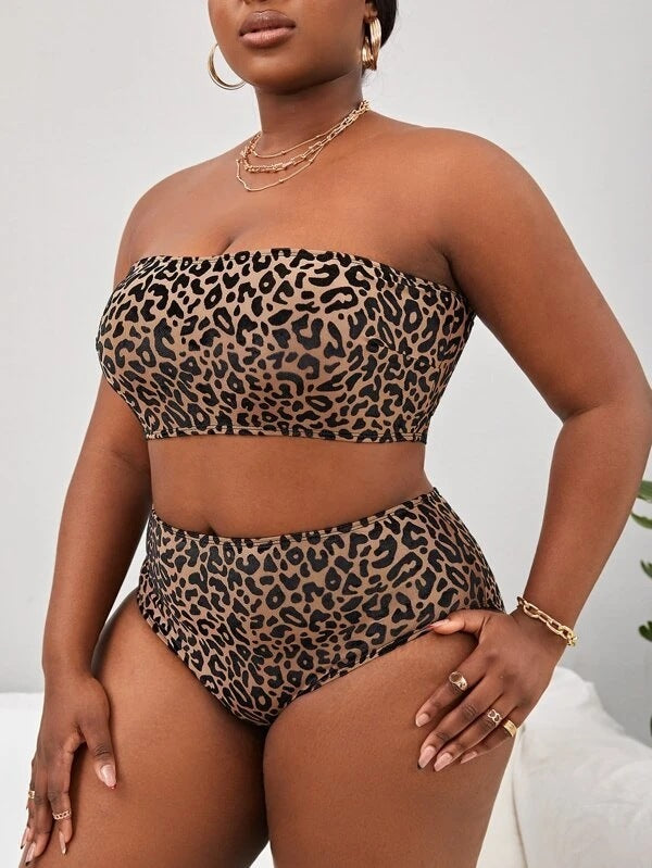 Plus Size Women's High Waist Split Bikini Swimsuit
