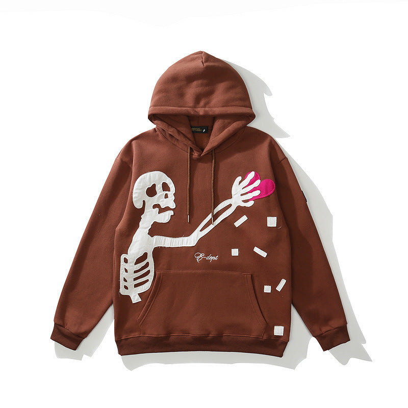 Skull Bone Patch Panel Hooded Sweatshirt