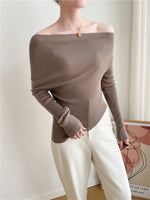 Autumn And Winter French Retro Cashmere Off-shoulder Irregular Top Two-piece Set