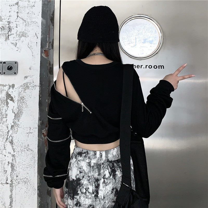 Student Harajuku Style Long Sleeve Off Shoulder Top