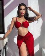 Bikini Three Piece Split Swimsuit Mesh High Waist Conservative