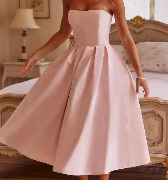 Fashion Off-shoulder Tube Top Pleated Dress