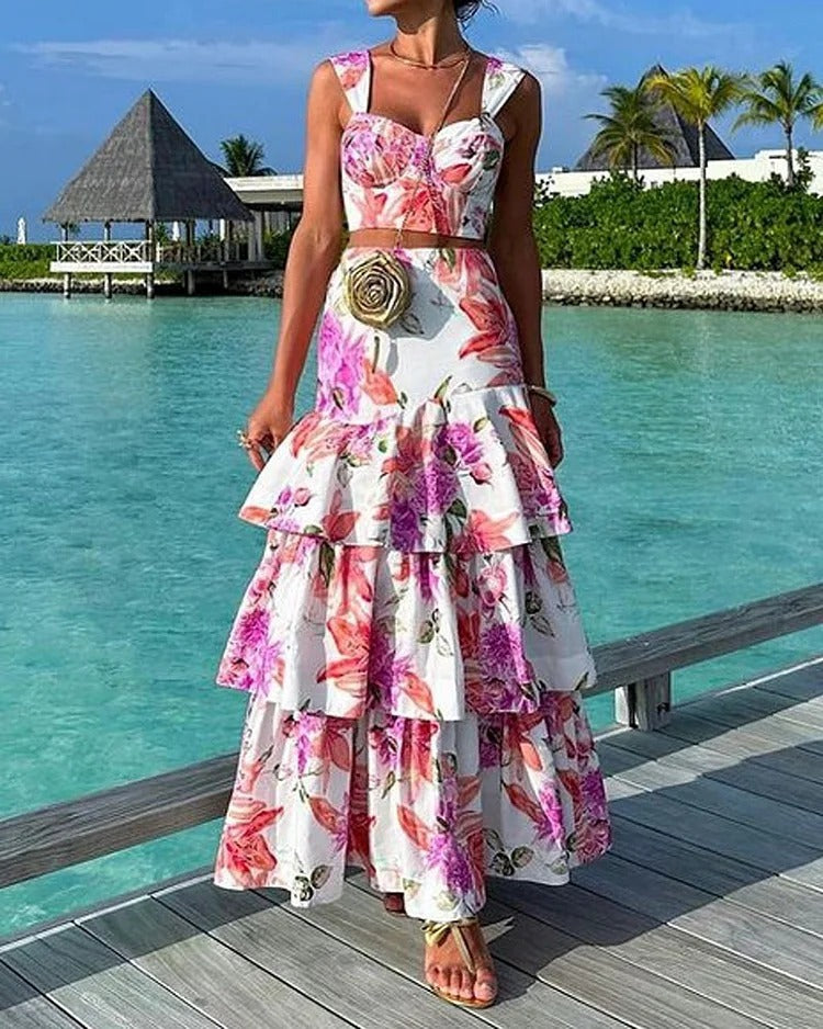 Fashion Vacation Casual Printed Vest Skirt Two-piece Set