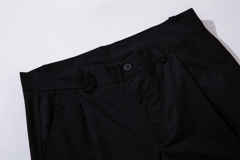 Loose Straight Trousers Button Design Female