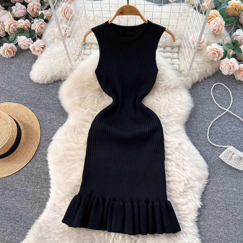 Sleeveless Slim Fit Inner Wear Package Hip Over-the-knee Pleated Fishtail Dress