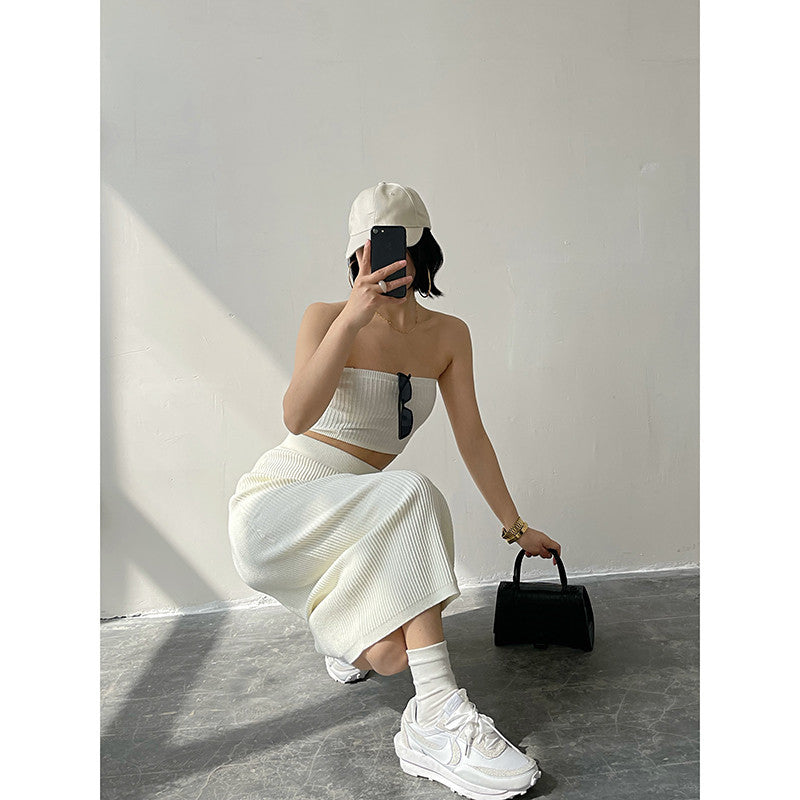 Women's Knitted Wrap Skirt Two Piece Set