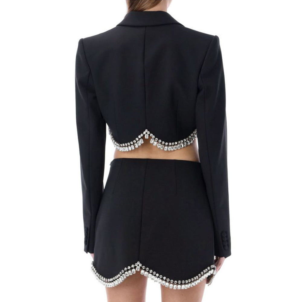 Fashion Long Sleeve Tassel Top Short Skirt Two-piece Set