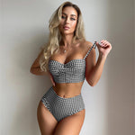 Bikini Swimsuit Female Sexy Plaid Split High Waist