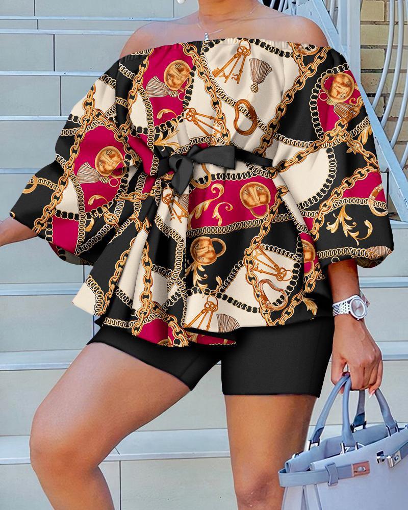 Women's Off Shoulder Fashion Print Set