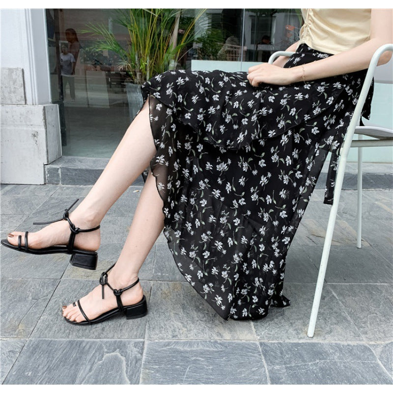 Vacation Style Floral Skirt Chiffon Dress Skirt One-piece Ruffled