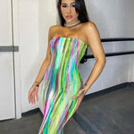 Colorful Tie-Dye Off-Shoulder Wrap Dress