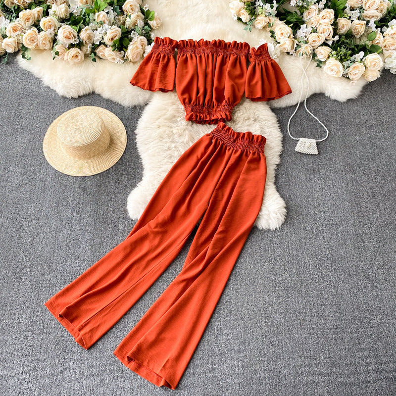 Wide Leg Pants Tube Top Off Shoulder Two Piece Set