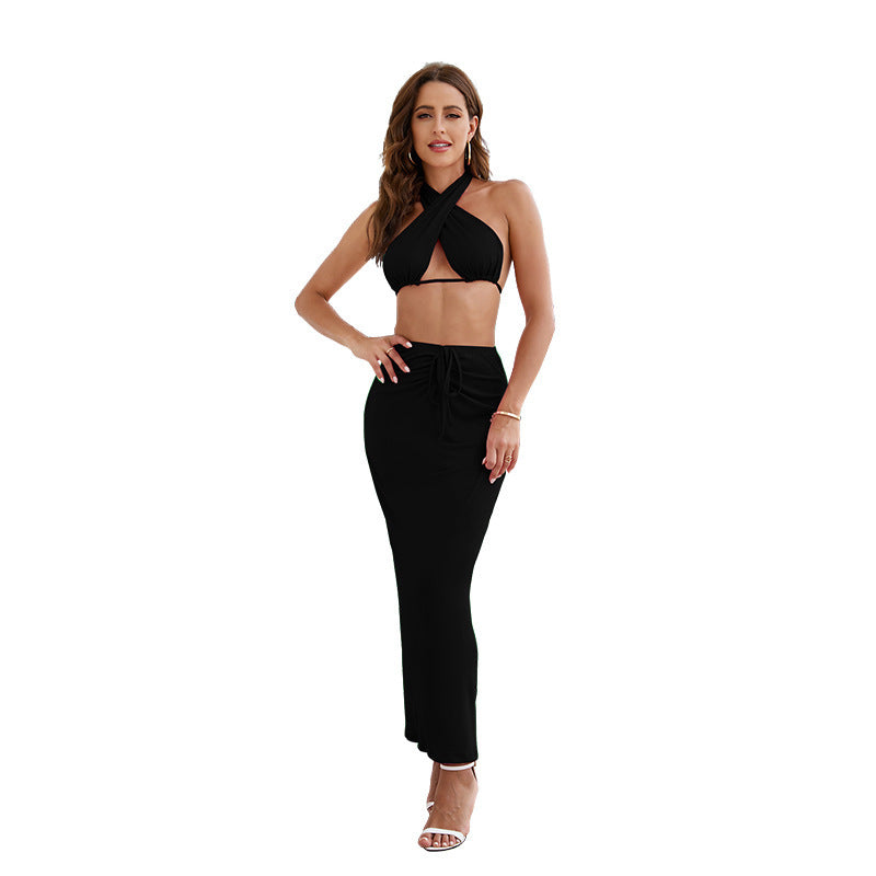 Women's Fashion European And American Wrap Chest Top Long Skirt Set