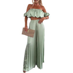 Women's Fashion Satin Tube Top Wide Leg Pants Suit