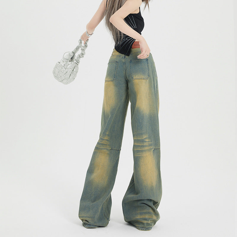 Washed-out Vintage Straight Jeans For Women