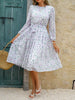 Printed Round Neck Long Sleeve Midi Dress