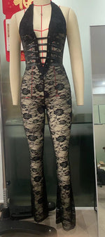 Lash Rope Lace Up Slim Fit Jumpsuit See-through