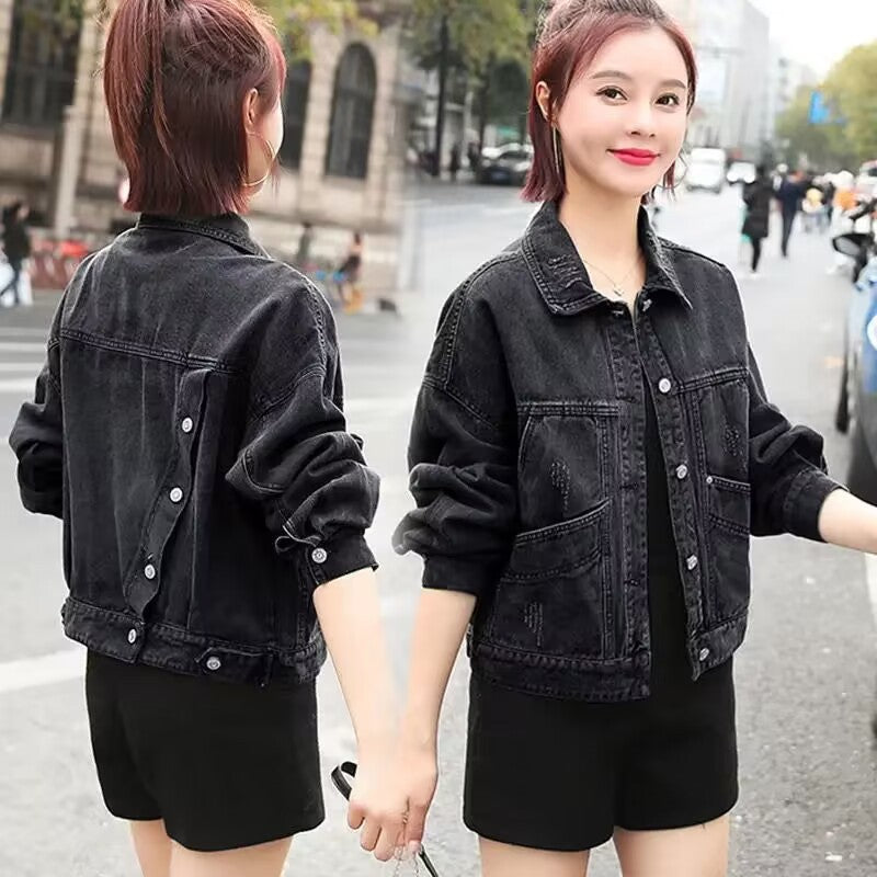 Heavy Industry Beads Short Denim Coat Women's Slimming