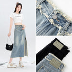 Slit Burrs Denim Skirt For Women
