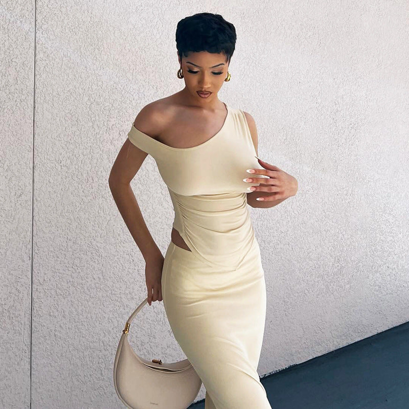 Oblique Shoulder Tops Long Skirt Two-piece Fashion Casual Set