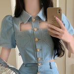 Women's Fashion Denim Top Half Skirt Two-piece Set