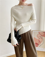 Autumn And Winter French Retro Cashmere Off-shoulder Irregular Top Two-piece Set