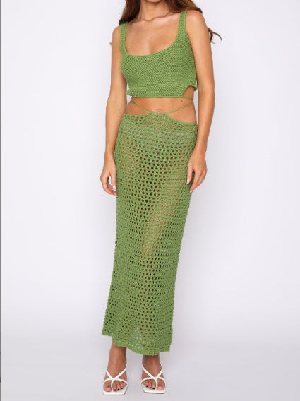 Fashion Knitted Wrap Hip Skirt Set