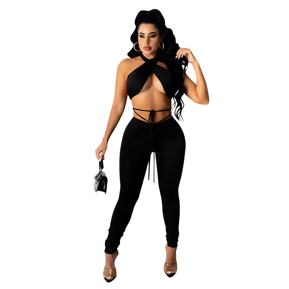 Fashion Sexy Women Two-Piece Wrap Breast Trousers