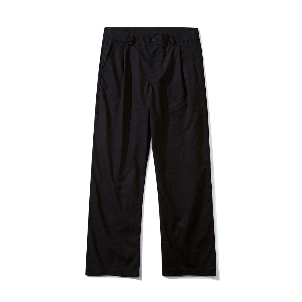 Loose Straight Trousers Button Design Female