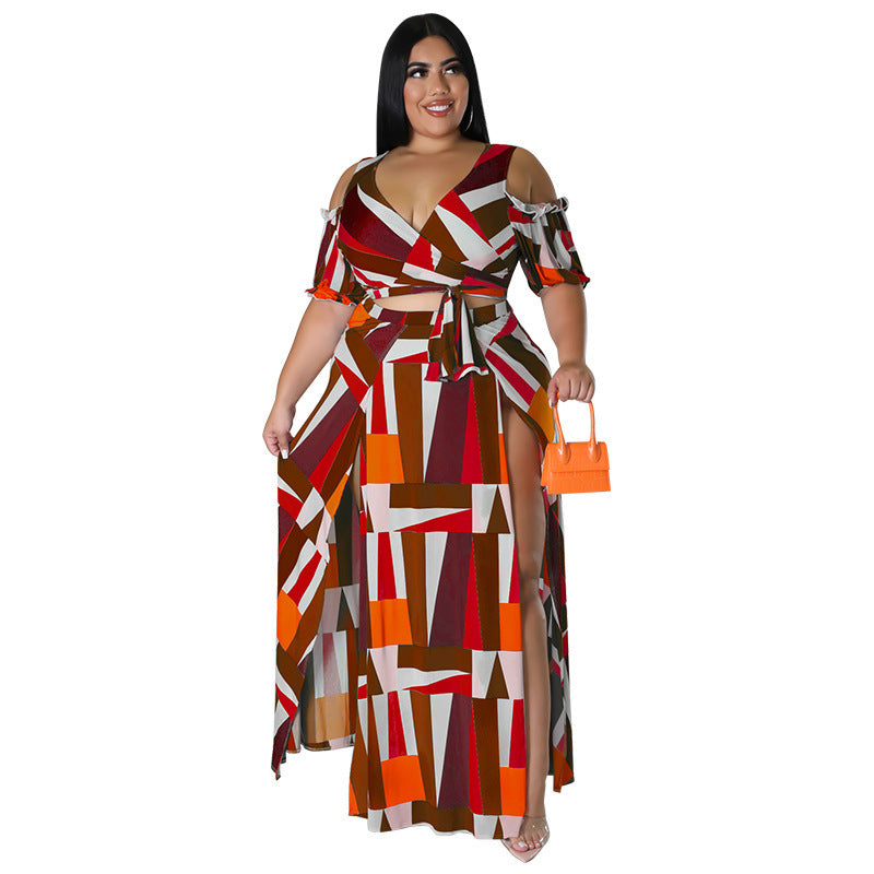 Off Shoulder V Neck Fashion Two Piece Set