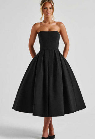 Fashion Off-shoulder Tube Top Pleated Dress