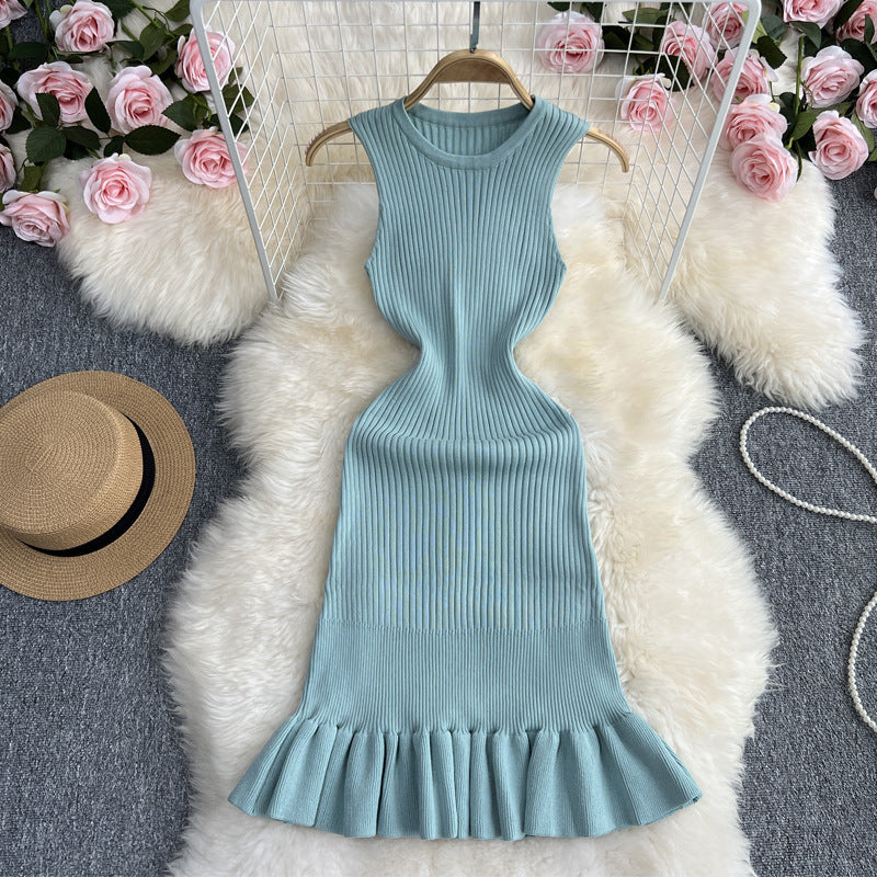 Sleeveless Slim Fit Inner Wear Package Hip Over-the-knee Pleated Fishtail Dress
