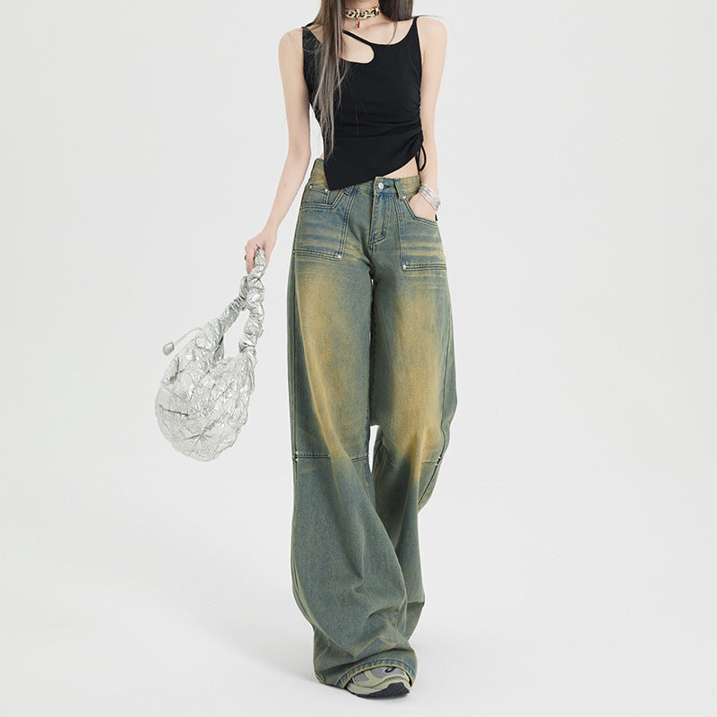 Washed-out Vintage Straight Jeans For Women