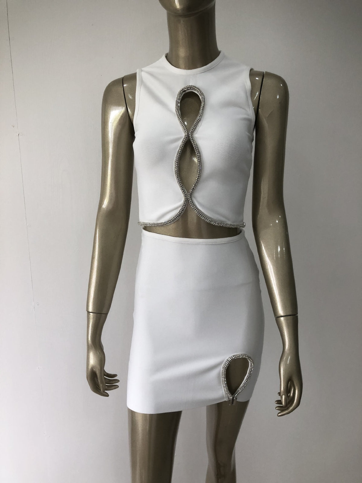 Women's Fashion Cutout Short Top Skirt Two Piece Set