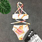 Swimsuit Sexy Big Breasts Cross Strap High Waist Split Bikini