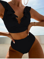Women's Flounced V-neck Split Swimsuit High Waist Split Bikini